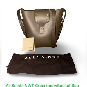 AllSaints Miro Crossbody Bucket Bag - Olive NWT
